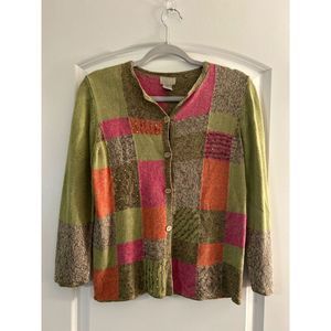 Sigrid Olsen Sport Women's Knitted Cardigan Soft Sweater Multi Patchwork M